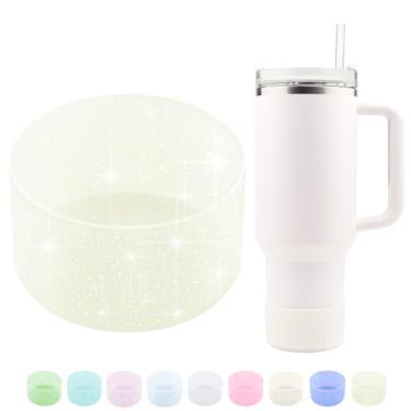 Imagem de WORBSS Capa para bota de silicone com glitter para copo Stanley para copo Hydro Flask, copo Yeti simples e moderno, base de 7 a 7 cm, protetor de garrafa de água esportiva de boca larga