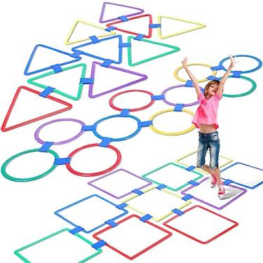 Imagem de Liliful Conjunto de 3 anéis de amarelinha multicoloridos, conjunto e conectores triangulares para jogos ao ar livre, pista de obstáculos para playground interno e externo, meninas, meninos, crianças