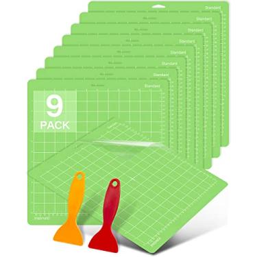 Imagem de Tapete de corte 30,5 x 30,5 cm, pacote com 9 cartões de corte padrão para Cricut Maker/Maker 3/Explore 3/Air 2/Air/One 2 pacotes de raspadores Green Grip Sticky Cricket Card acessórios de substituição para suprimentos, artesanato, acolchoado