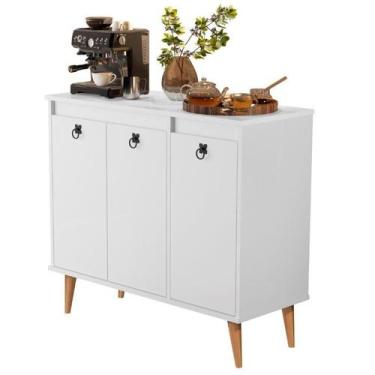 Imagem de Buffet / Balcão JA Estilo Retrô Com Pés em Madeira Maciça Cor Branco -