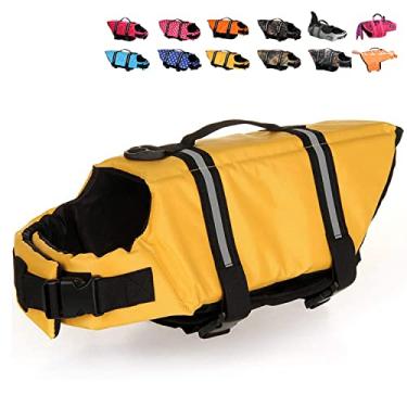 Imagem de HAOCOO colete salva-vidas para cachorro com listras reflexivas/cinto ajustável para cãesHAOCOO Medium amarelo Life Jacket05