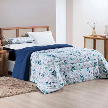 Imagem de Kit Edredom Grace Super King 01 Peça 100% Algodão Dupla Face Extra Macio Estampado - Azul Geométrico