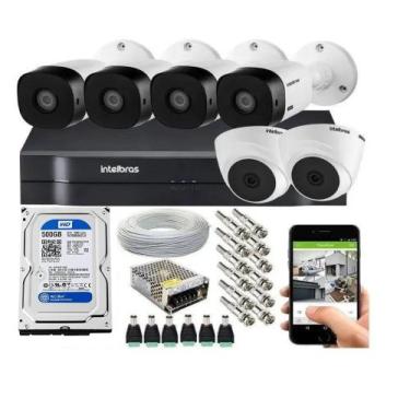 Imagem de Kit Cftv 6 Câmeras De Segurança Hdcvi e Dvr Intelbras Mhdx Full hd C/H