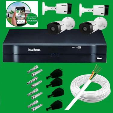 Imagem de KIT 4 monitoramento completo. DVR 1104 + 4 câmeras 1120 Intelbras + Ca