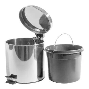Imagem de Lixeira Inox Redonda 5 Litros Casa Banheiro Pedal Vintage 5l Cesto Removivel Aco Prateado Luxo