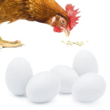 Imagem de SunGrow Ovos de madeira falsos para treinar pássaros de deitar nas caixas de nidificação e parar de comer seus próprios ovos, cor branca, pacote com 5 adequado para frango e pato