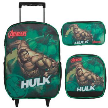 Imagem de Kit Mochila Infantil Escolar Rodinha Hulk Vingadores Grande - Plike