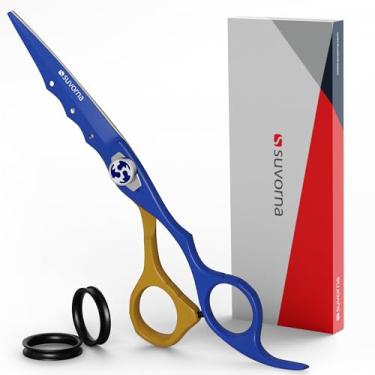 Imagem de Tesoura de barbeiro Suvorna | tesouras de corte de cabelo para adultos | Tesoura de cabelo feminina e masculina | Tesoura de cabeleireiro | Tesoura de Cabelo Profissional (Amarelo e Azul)