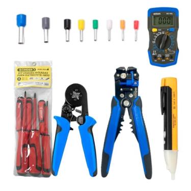 Imagem de Kit Profissional Eletricista Completo Com Alicates, Chaves Multímetro, Conectores (6 Peças)
