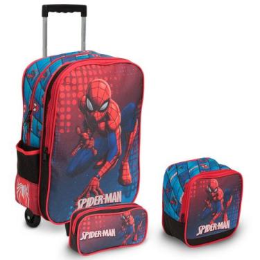 Imagem de Kit Mochila Infantil Menino Spider Man Carrinho + Lancheira - Plike