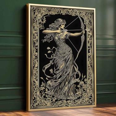 Imagem de Pintura de Deusa Grega Artemis Impressão Artística Deusa Caça Pôster Artemis Moody Woman Wall Art Victorian Women Pictures Archer Girl Poster Hunting Goddess Wall Art Dark Academia Decor 40 x 61 cm