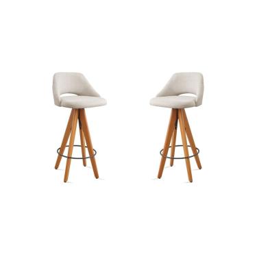 Imagem de Kit 2 Banquetas Giratórias Estofadas com Encosto Nicole Nude