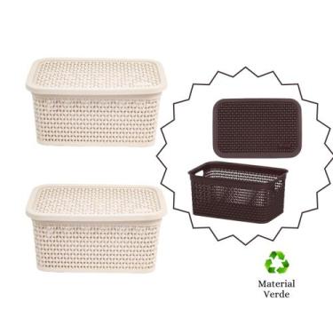 Imagem de Kit 2 Cestos, Caixa Organizadora Rattan 4 Litros com Tampa - RISCHIOTO