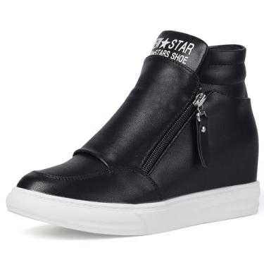 Imagem de Ckrola Tênis feminino moderno plataforma salto plataforma oculto cano alto para mulheres botas plataforma sapatos de trabalho feminino, Preto - 6, 38