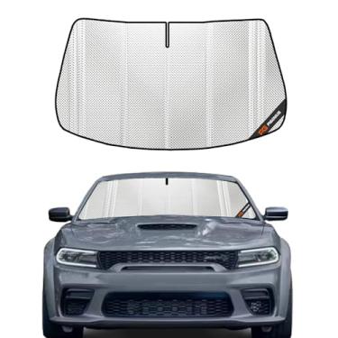 Imagem de Pigenius Para-brisa para Dodge Charger 2011-2023 sem câmera montada no espelho retrovisor. Cobertura completa do para-sol da janela frontal