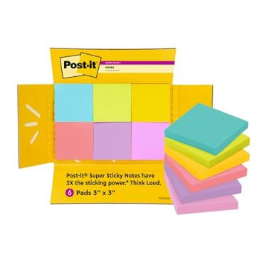 Imagem de Notas adesivas Post-it, coleção Bright Color pacote com 6 blocos
