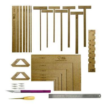 Imagem de Kit Gabarito T Esquadros Palito Wireo Fio De Cabelo Bisturi - Adb