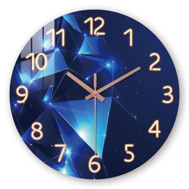 Imagem de Relógios de parede azuis para decoração de sala de estar - Relógios de cozinha operados por bateria - Relógio de parede decorativo de vidro redondo de 35,5 cm, sem tique-taque