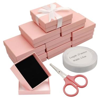 Imagem de Didamx 10 caixas de joias quadradas de papelão rosa, pequenas caixas de presente com almofada preta, colar, brinco, pulseira, estojo de armazenamento de presente, 8 x 9 x 3,5 cm