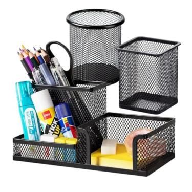 Imagem de Kit Organizador De Mesa Escritório + 02 Porta Caneta Lapis Metal Aramado