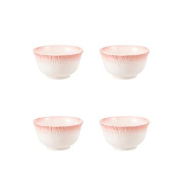 Imagem de Conjunto de tigela e prato de cerâmica simples e personalizado, tigela de arroz de cerâmica rosa doméstica prato de sopa de macarrão - tigela de renda de 12 cm - pó de mudança gradual - 4 pacotes