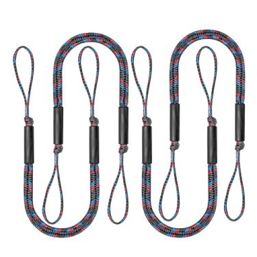 Imagem de 4 peças de linhas de doca elástica para barco, corda de amarração de 1,2 m para ancoragem se estende até 1,8 m, linha de amarração acessórios para barcos, cordas de ancoragem, laços de doca PWC para