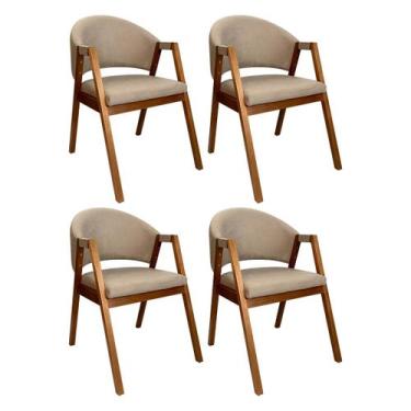 Imagem de Kit 4 Cadeiras de Jantar Madeira Maciça Amêndoa Ravena Estofada Suede 