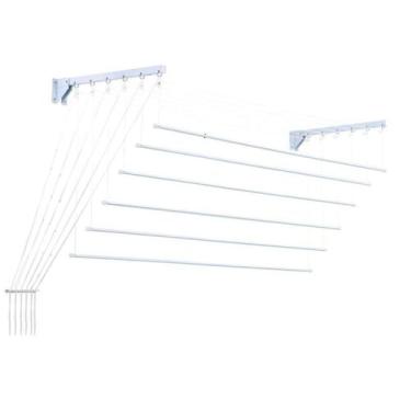 Imagem de Varal De Parede Ou Teto Prático Branco De Aço 6 Varetas Até 12 Kg Seca