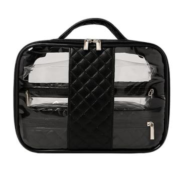 Imagem de Kit 3 Bolsa Necessaire Feminina Organizador Maquiagem Viagem Blogueira cosméticos Estojo (Preto)