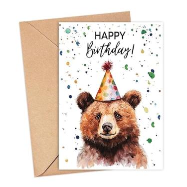 Imagem de Cartão de aniversário de urso com chapéu de festa - cartão de feliz aniversário - presente de urso - nascimento de animais de safári zoológico - cartões de felicitações de zoológico - cartões de
