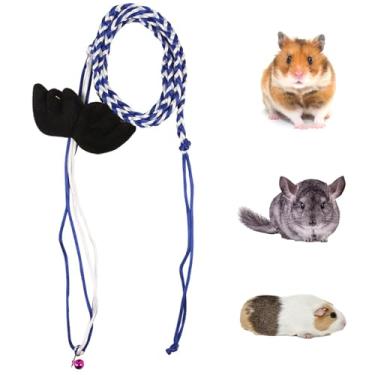 Imagem de Conjunto de arnês e coleira para animais de estimação pequenos, colete de malha macia com sino para porquinho-da-índia, hamster, furão, coelho, chinchila (versão asa azul)