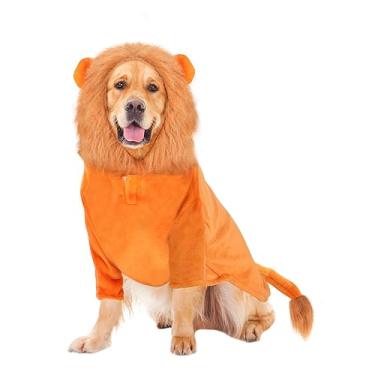 Imagem de Rypet Fantasia de leão para cães grandes, roupas para animais de estimação, para festa de Halloween, simulação de leão, animais de estimação, com orifício de trela, juba de leão para cães, animais de estimação, leão, moletom com capuz, cosplay, fantasias para cães de tamanho médio a grande