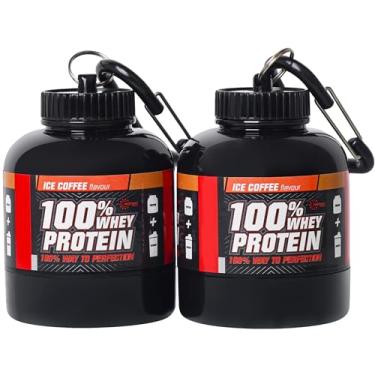 Imagem de Auhafaly Funil de proteína em pó e suplemento porta-chaves recipiente de proteína em pó com chaveiro durável recipiente portátil para viagem, para academia, exercícios, fitness e viagens, pacote