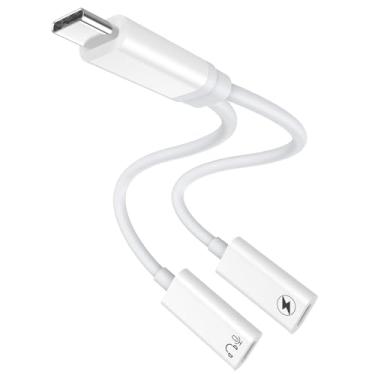 Imagem de Divisor USB C, Dual USB C Famale para Fone de Ouvido Macho e Adaptador de Carregador Cabo Dongle de Áudio com PD 100W Carregamento Rápido Tipo C Aux Dongle para iPhone 16/15 Pro Max, iPad, MacBook