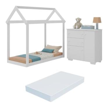 Imagem de Quarto Infantil Cama Montessoriana/colchão/cômoda Flex Algodão Doce Multimóveis Mx4278 Branco