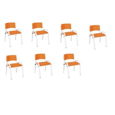 Imagem de Kit 7 Cadeira Iso Infantil Creche, Escola Base Branco Laranja - LAURAL