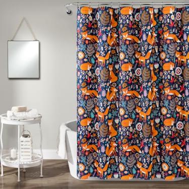 Imagem de Lush Decor, Cortina de chuveiro Navy Pixie Fox - design floral com estampa animal x 72