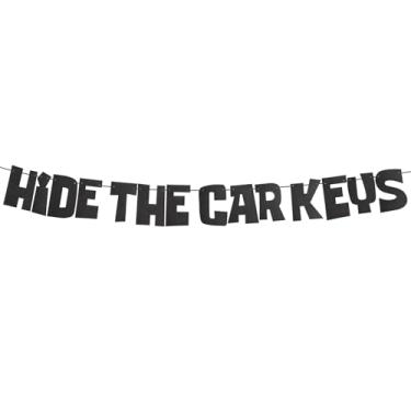 Imagem de Banner Hide The Car Keys, pré-amarrado com glitter preto, decorações de festa de aniversário de 15 e 16 anos, artigos de festa com tema de carro de 16 anos para meninas e meninos