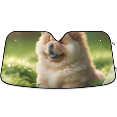 Imagem de Para-sol personalizado Puppy Chow Chow Dog para para-brisa de carro impressão retrátil dobrável capa de para-brisa automotiva protetor solar S, 134,6 cm x 59,7 cm