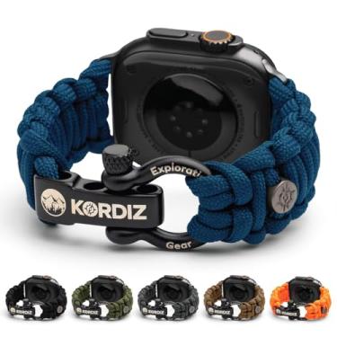 Imagem de Pulseira KORDIZ Survivor - Paracord para Apple Watch séries 8/7/6/5/4/3/2/1/SE e Ultra - 42 mm, 44 mm, 45 mm e 49 mm - com pulseira ajustável de aço inoxidável (azul-marinho, G para 42/44/45 mm)