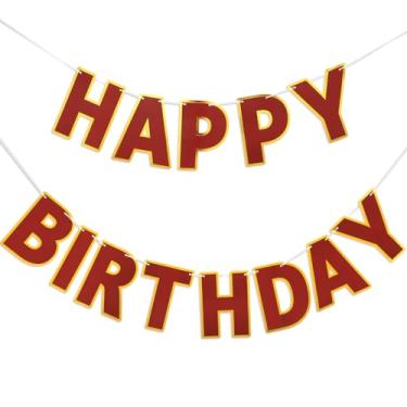 Imagem de LITAUS Faixa de Feliz Aniversário Vermelho Vinho - Placa de Fundo Pré-Amarrada Sem Faça Você Mesmo para Festas, Adultos, Crianças, Mulheres e Meninas - Decorações de Aniversário e Artigos de Festa