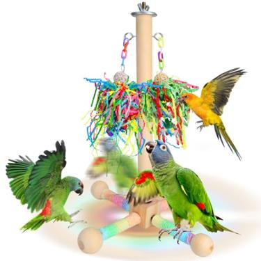 Imagem de Brinquedos para pássaros – Brinquedo de poleiro rotativo interativo 2 em 1 com brinquedos de forrageamento, suporte flexível para papagaios, calopsita Lovebird, parquinho de pássaros para pássaros