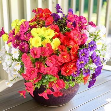 Imagem de LYLYFAN Flores artificiais para uso ao ar livre, 12 pacotes de flores de seda falsas resistentes a UV para plantador doméstico varanda janela caixa quintal