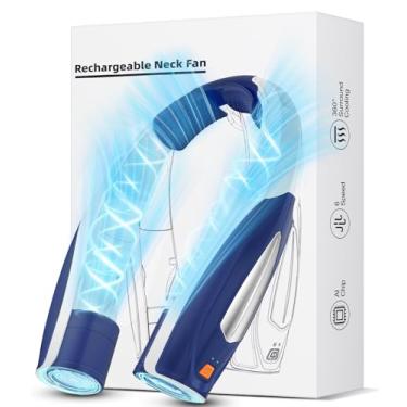 Imagem de Hionly Ventilador de pescoço AI, ventilador pessoal portátil ajustável de 6 velocidades, recarregável, bateria de 6000 mAh, resfriamento mais rápido, usável, ultra silencioso para casa, escritório