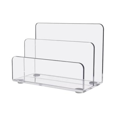 Imagem de GSHLLO Organizador de correio de acrílico transparente com 2 seções, suporte de plástico para exibição de arquivos, organizador vertical de letras, suporte de exibição de envelope moderno para