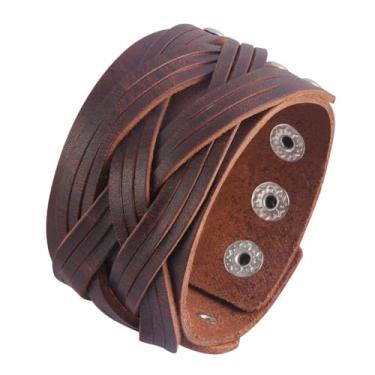 Imagem de JAOYU Pulseira de couro punk pulseira de couro gótico pulseira de rock pulseira de motociclista para homens braçadeira de couro preta joia feita à mão, Large, Couro sintético, Sem Pedra Preciosa