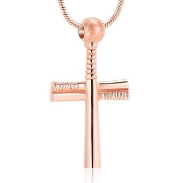 Imagem de AIWENXI Colar com pingente de urnas de cremação em formato de cruz em aço inoxidável estilo retrô com pingente de cinza humana e medalhão para homens e mulheres, Aço inoxidável, Sem Pedra Preciosa