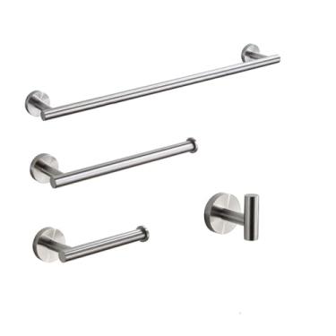 Imagem de Acessórios redondos para banheiro – Suporte para papel higiênico de aço inoxidável escovado, anel para toalha, gancho para roupão – Moderno, 3 peças, 60 cm, 4 peças