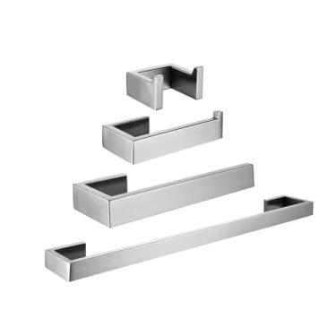 Imagem de Conjunto de acessórios para banheiro em aço inoxidável escovado - Suporte de parede para roupas, gancho para papel higiênico, suporte para toalhas, escova, conjunto de 4 peças