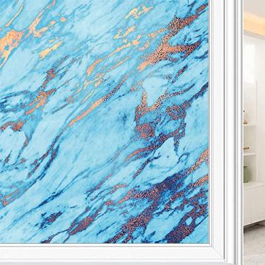 Imagem de Película de janela de privacidade de mármore, textura de estilo mármore, filme de vidro para sala de estar e escritório em casa, L90 x C 190 cm